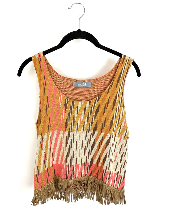 Orange patterned fringe tank - size 2/4