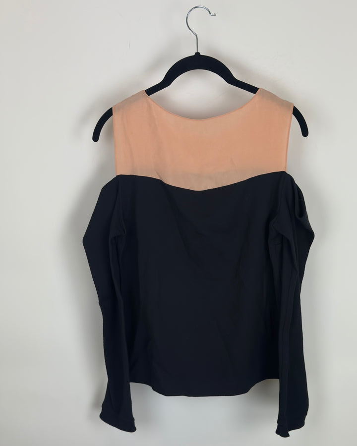 Black and Peach Cold Shoulder Top - Size 4/6