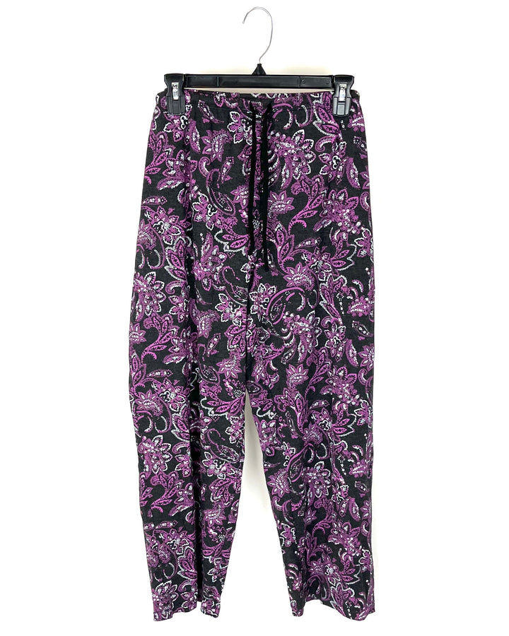 Grey And Purple Paisley Cropped Pajama Pants - Petite 1X