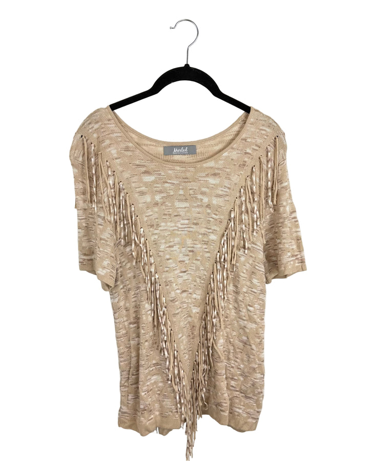 Beige fringe short-sleeve top - Size 2/4