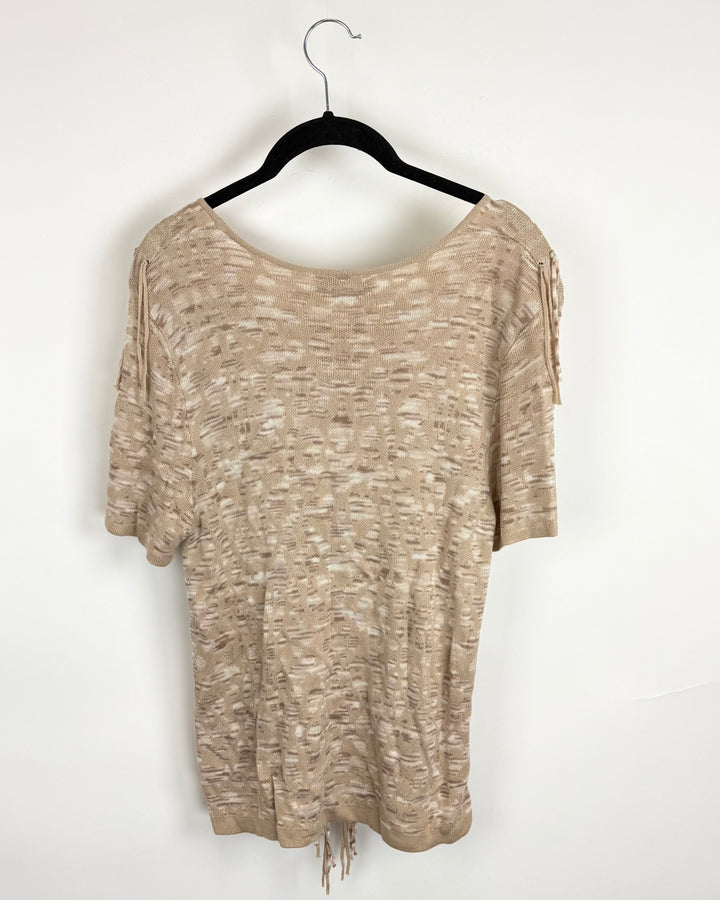 Beige fringe short-sleeve top - Size 2/4