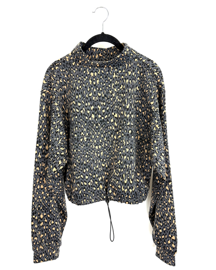 Dark Grey Leopard Mockneck Sweater - Size 4/6