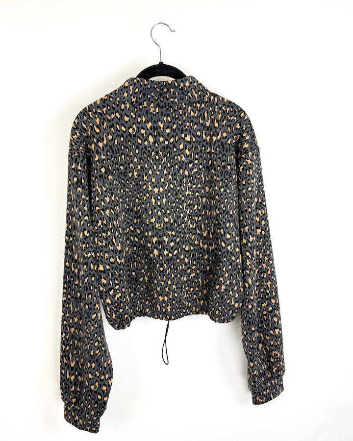 Dark Grey Leopard Mockneck Sweater - Size 4/6