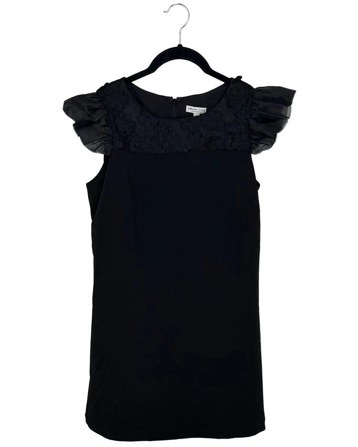 Black Floral Cap Sleeve Dress - Size 4/6