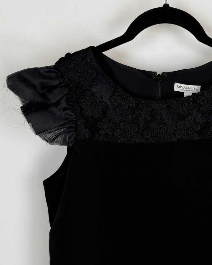 Black Floral Cap Sleeve Dress - Size 4/6