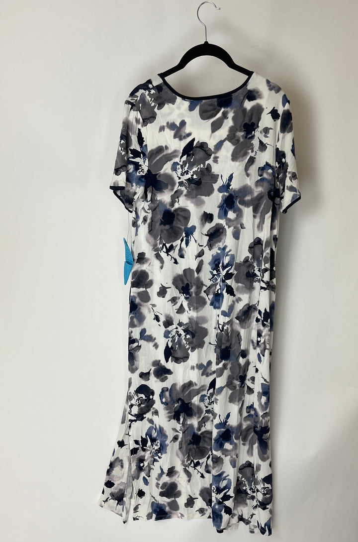 Blue, White And Black Floral Loungewear Dress - Size 6/8