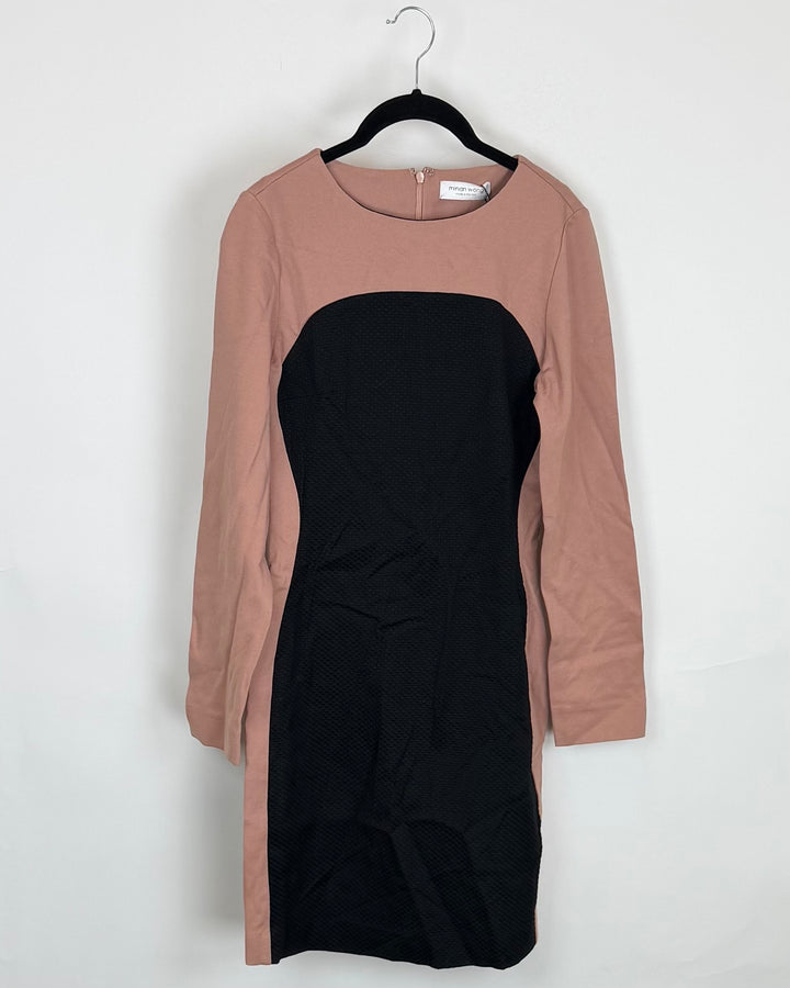 Dusty Pink and Black Bodycon Dress - Size 2/4
