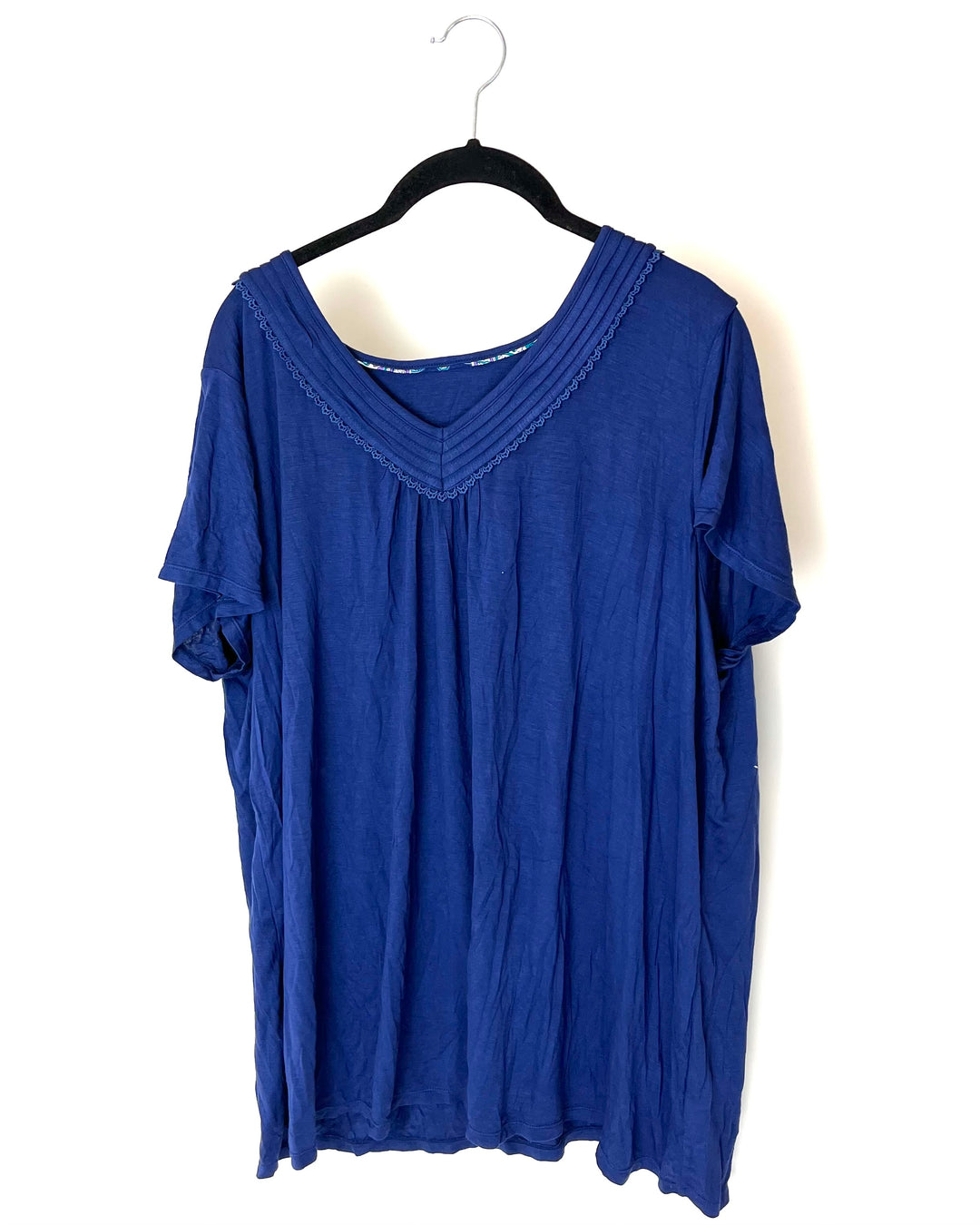 Navy Blue Short Sleeve Loungewear Top - 1X