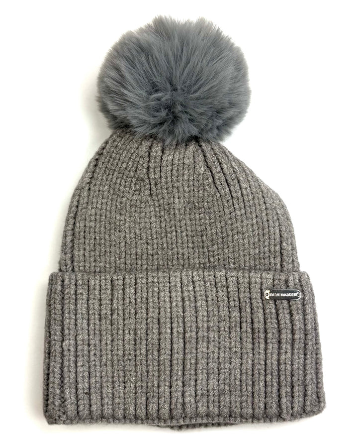 Gray Pom Pom Winter Hat - One Size