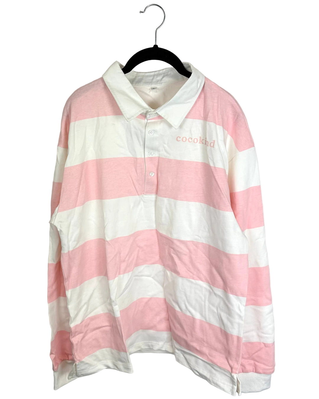 Cocokind Pink and White Striped Polo Shirt - Large
