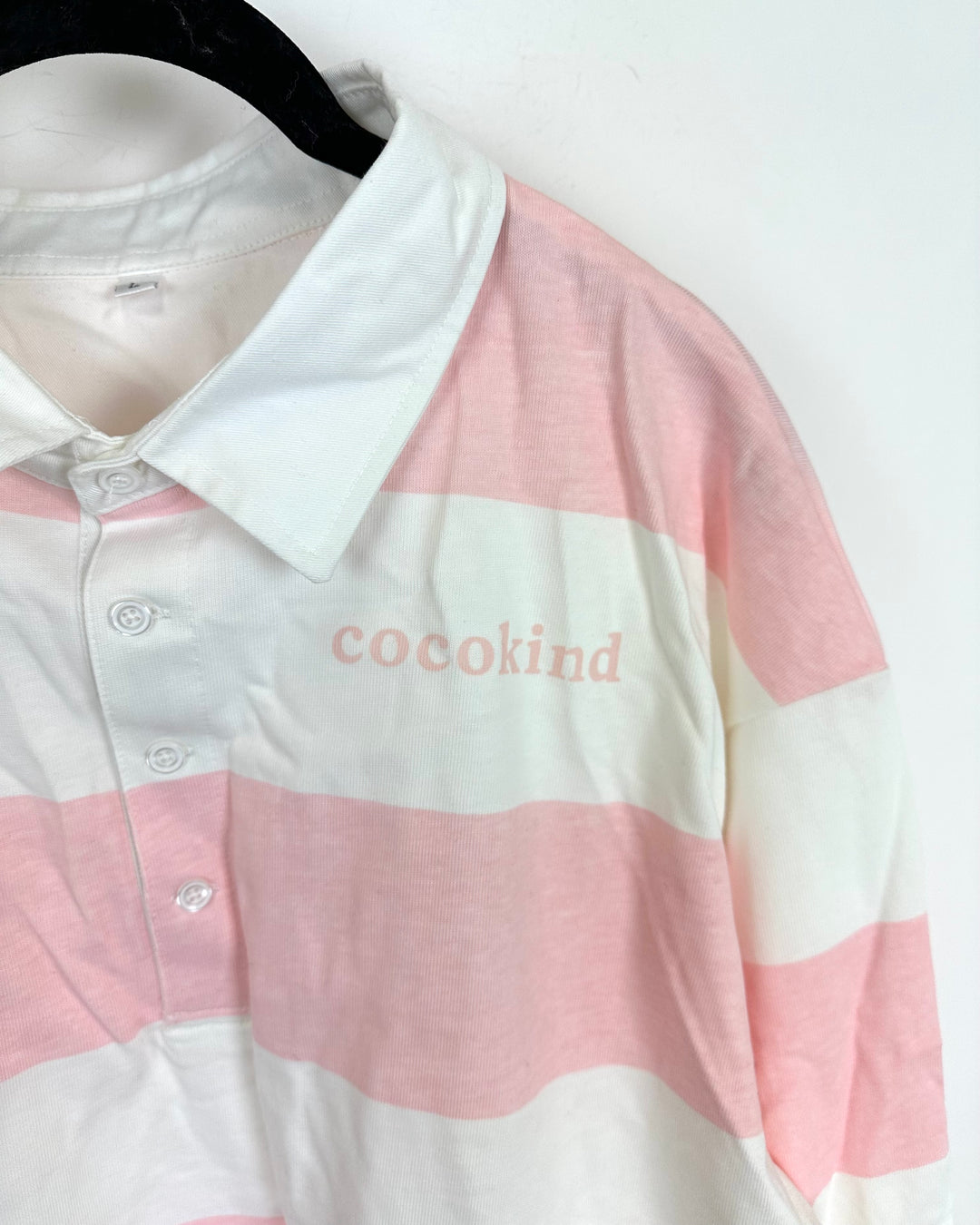 Cocokind Pink and White Striped Polo Shirt - Large