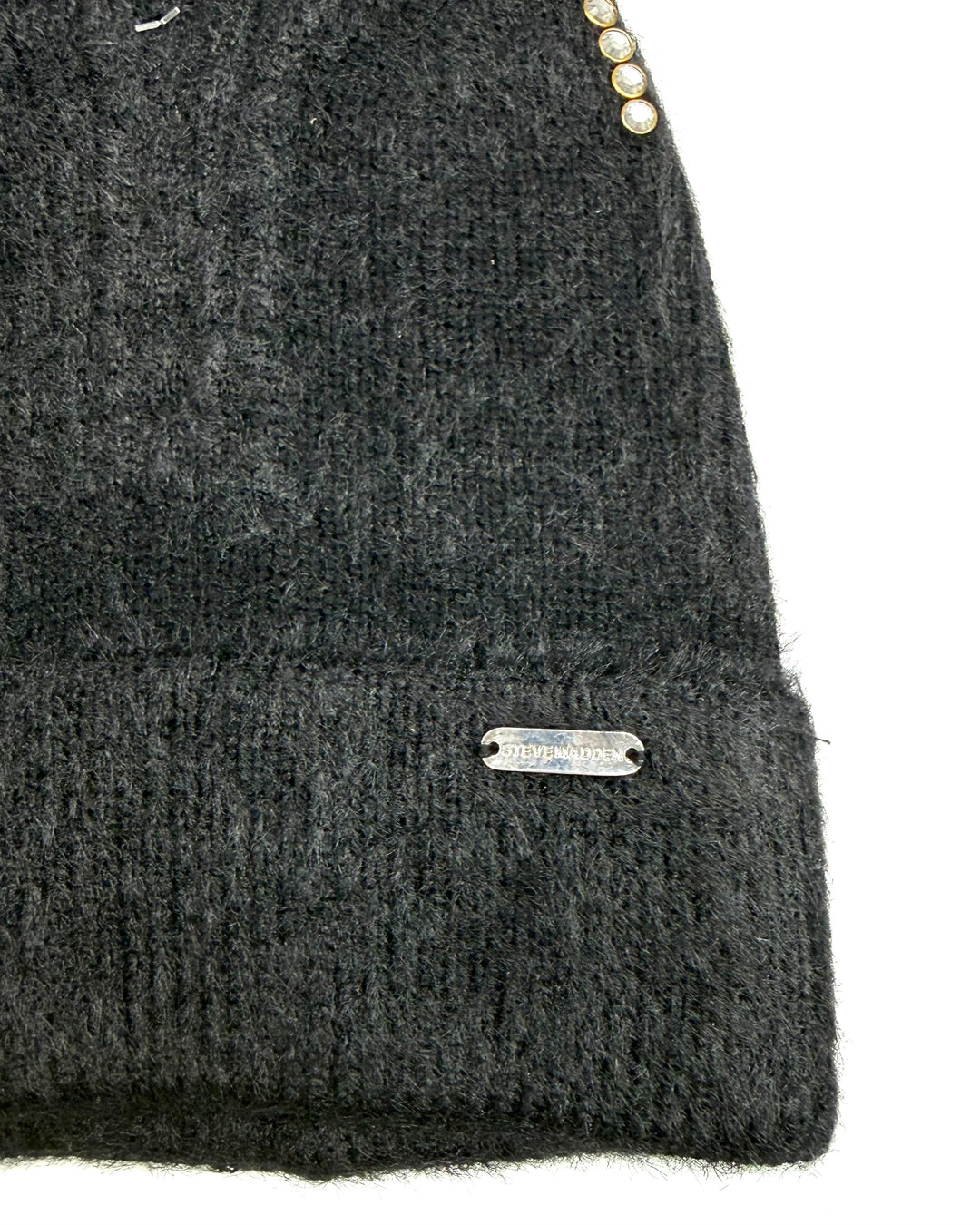 Black Rhinestone Cat Ear Beanie - One Size