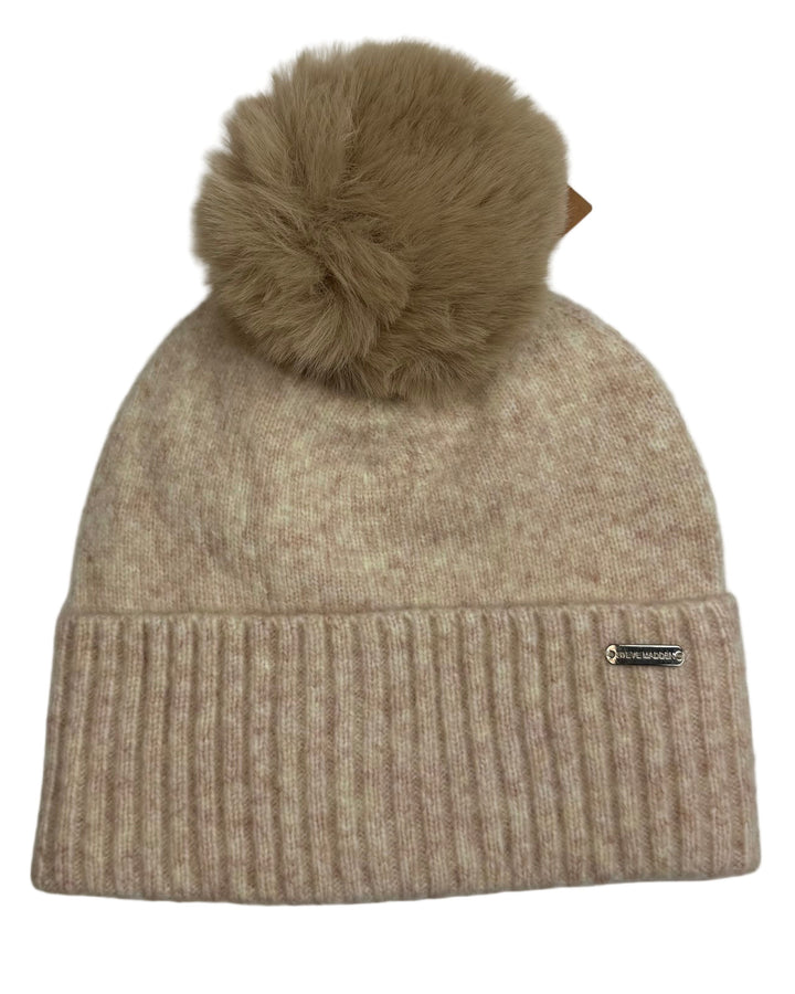 Beige Pom-Pom Winter Hat - One Size