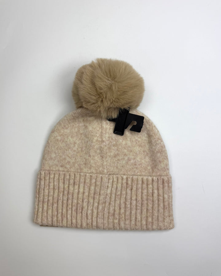 Beige Pom-Pom Winter Hat - One Size