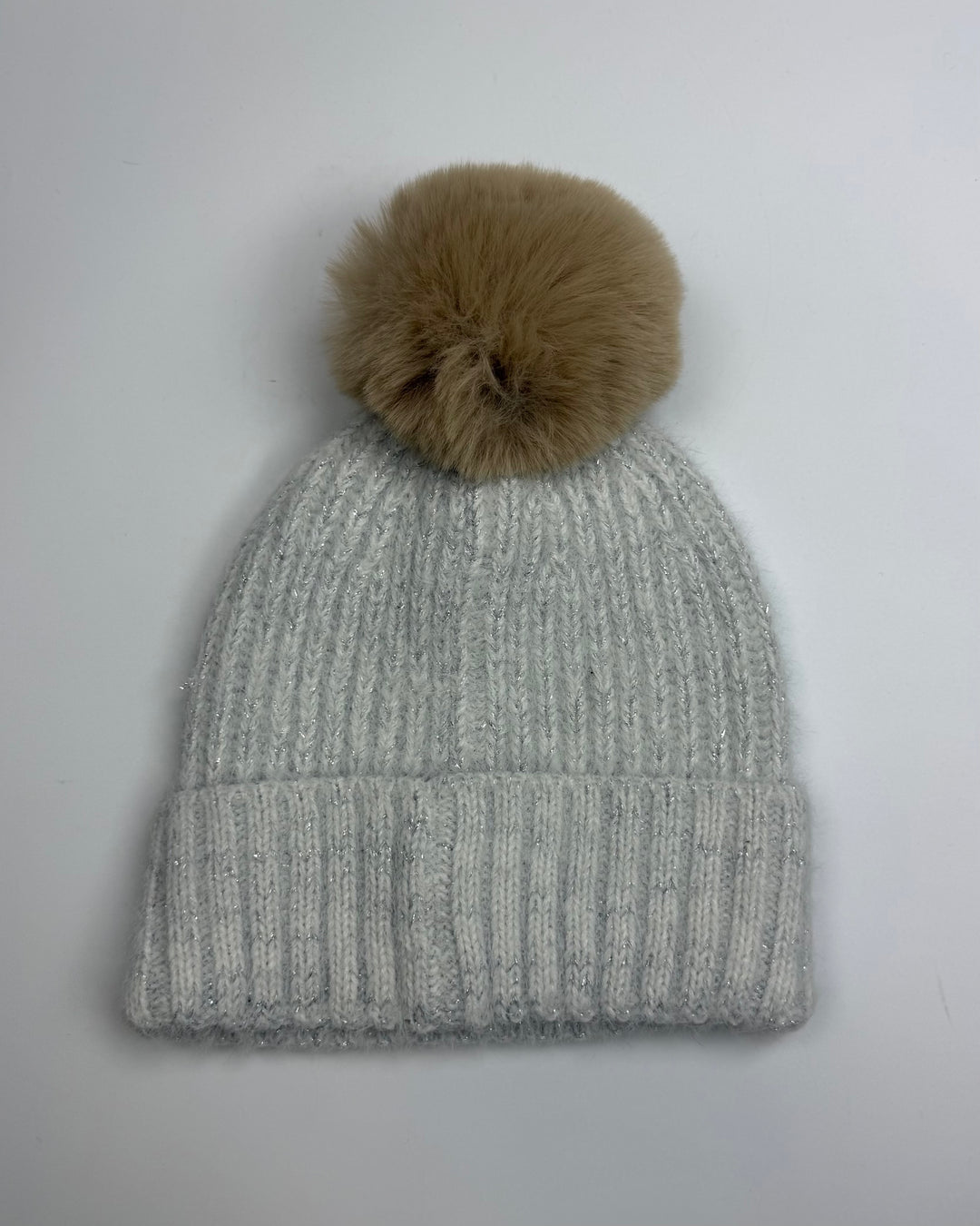 Silver Shimmer Brown Pom-Pom Winter Hat - One Size