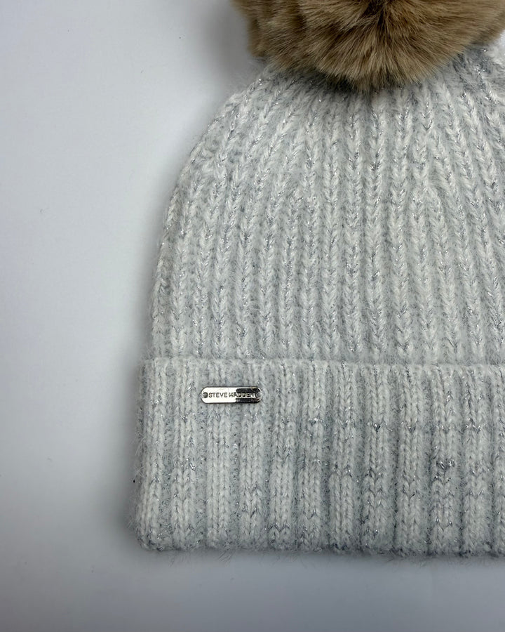 Silver Shimmer Brown Pom-Pom Winter Hat - One Size