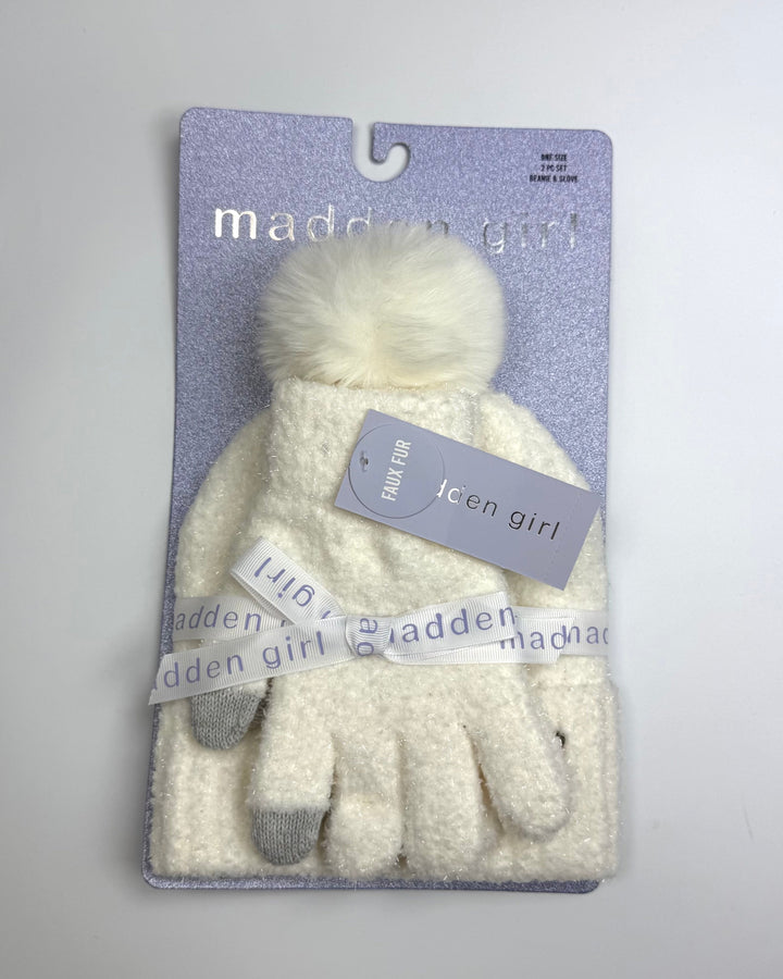 2 Pc Ivory Beanie & Glove Set - One Size