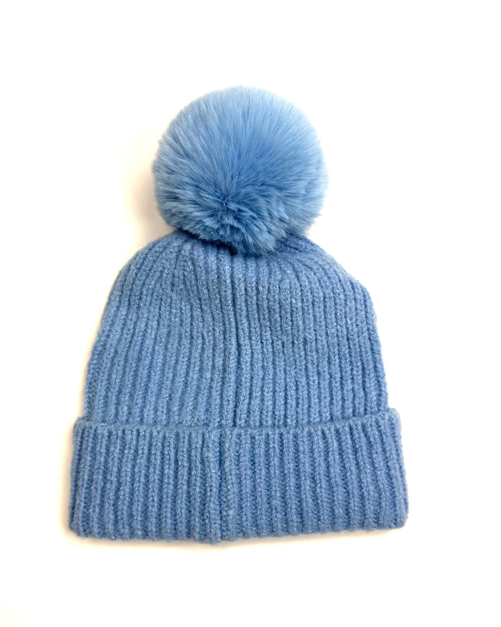 Blue Pom-Pom Winter Hat - One Size