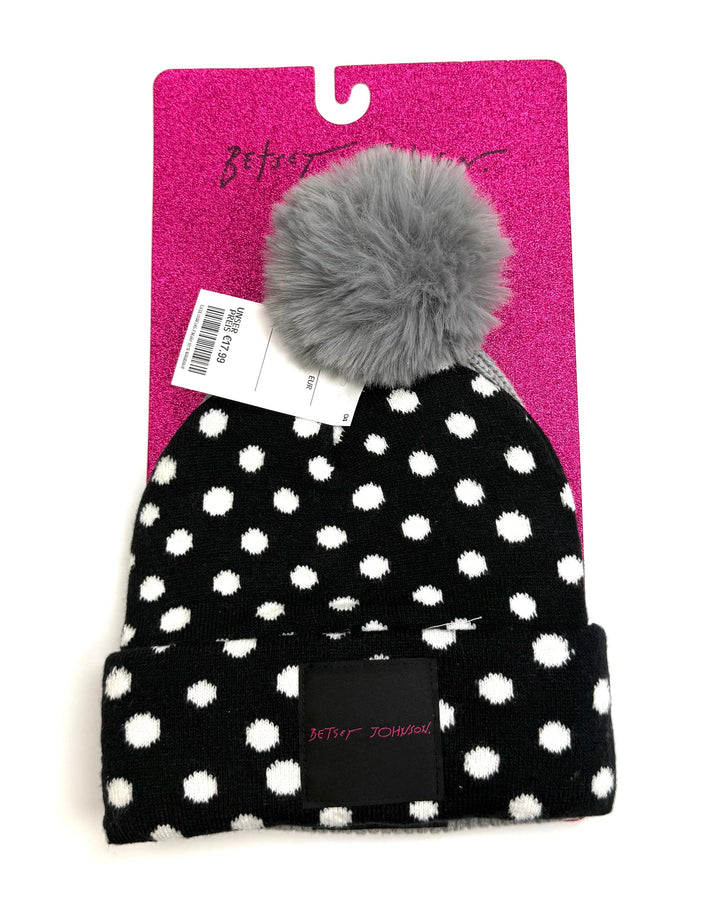 2 Pack Gray & B/W Polka Dot Beanies - One Size