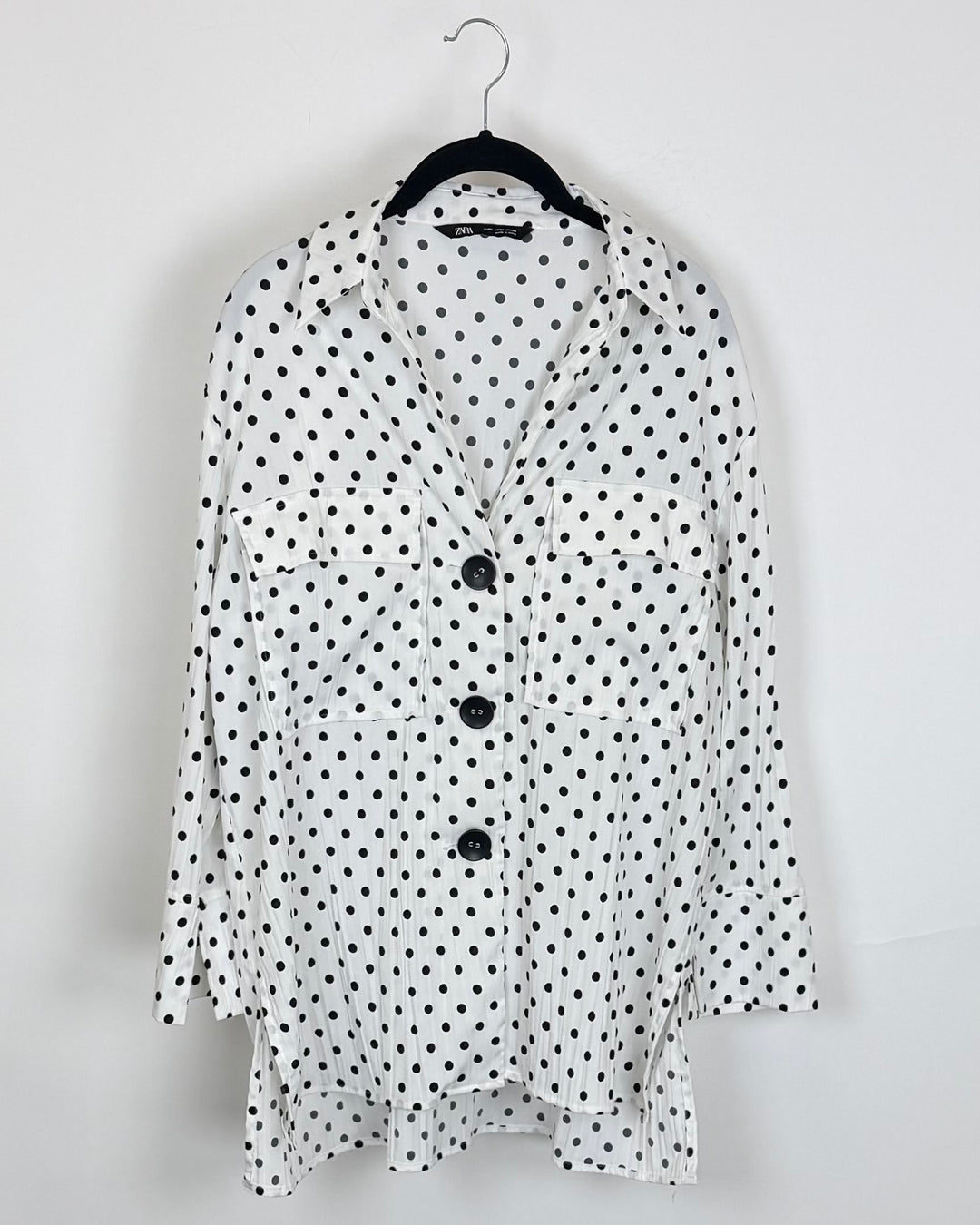 Black & White Polka Dot Button-Up Blouse - Size 8/10