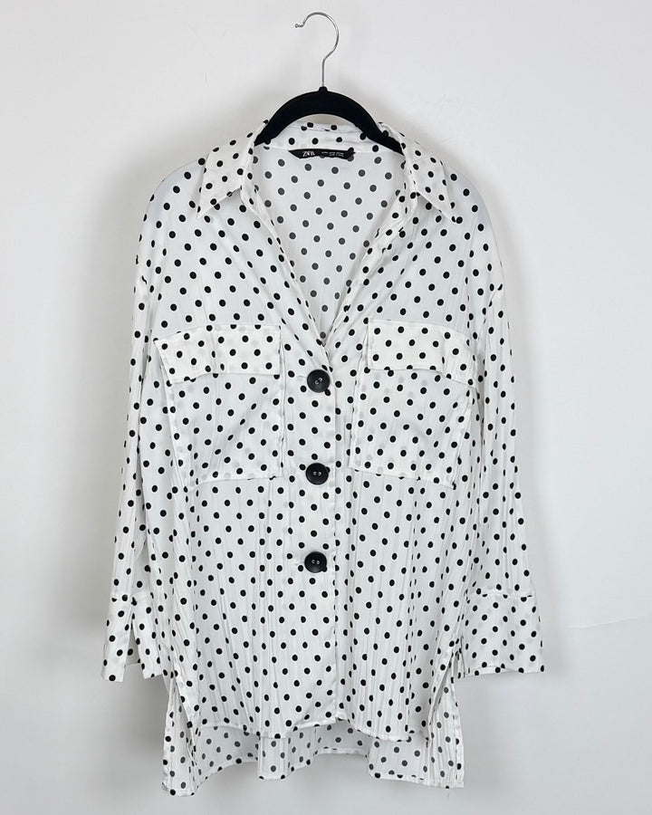 Black & White Polka Dot Button-Up Blouse - Size 8/10