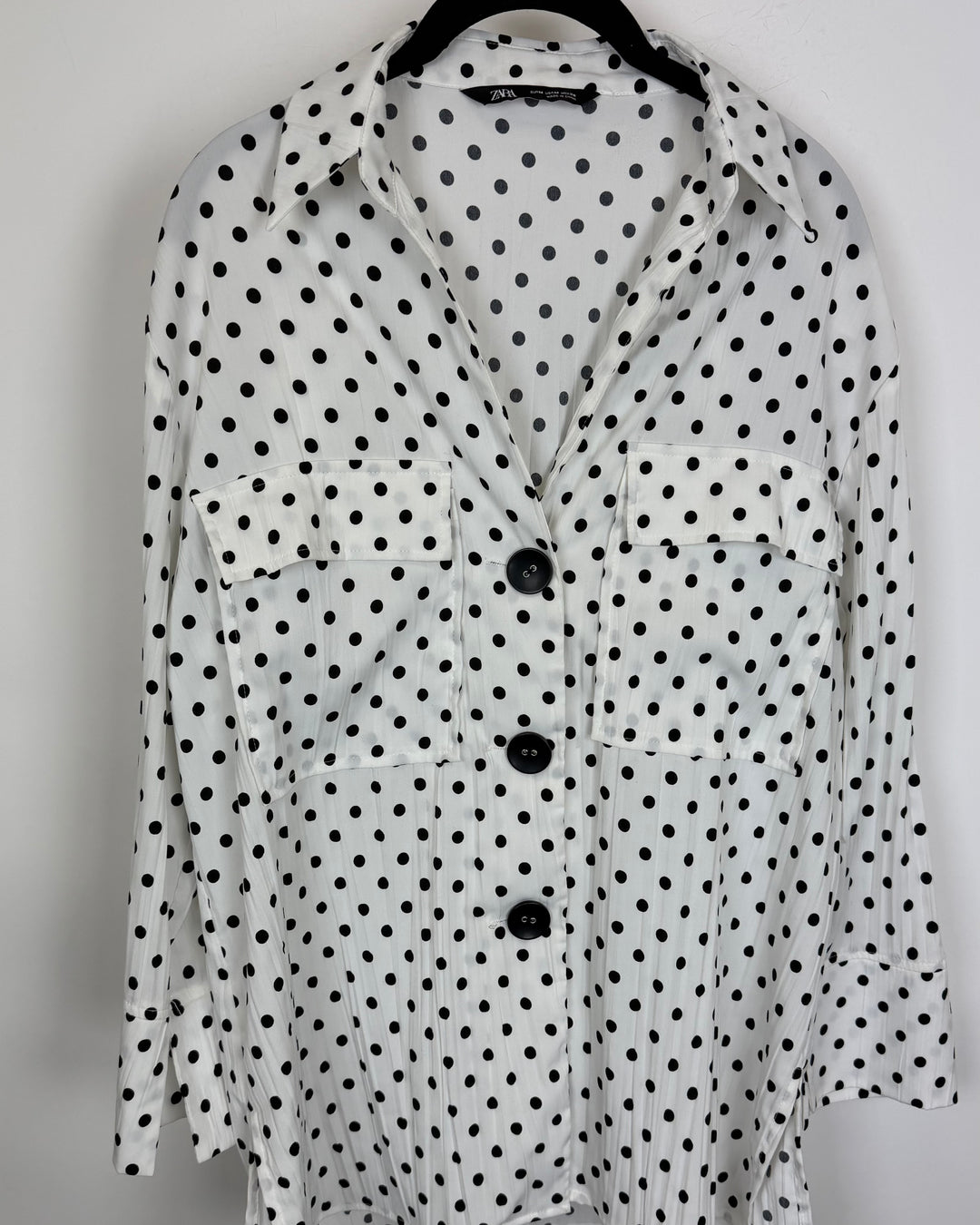 Black & White Polka Dot Button-Up Blouse - Size 8/10