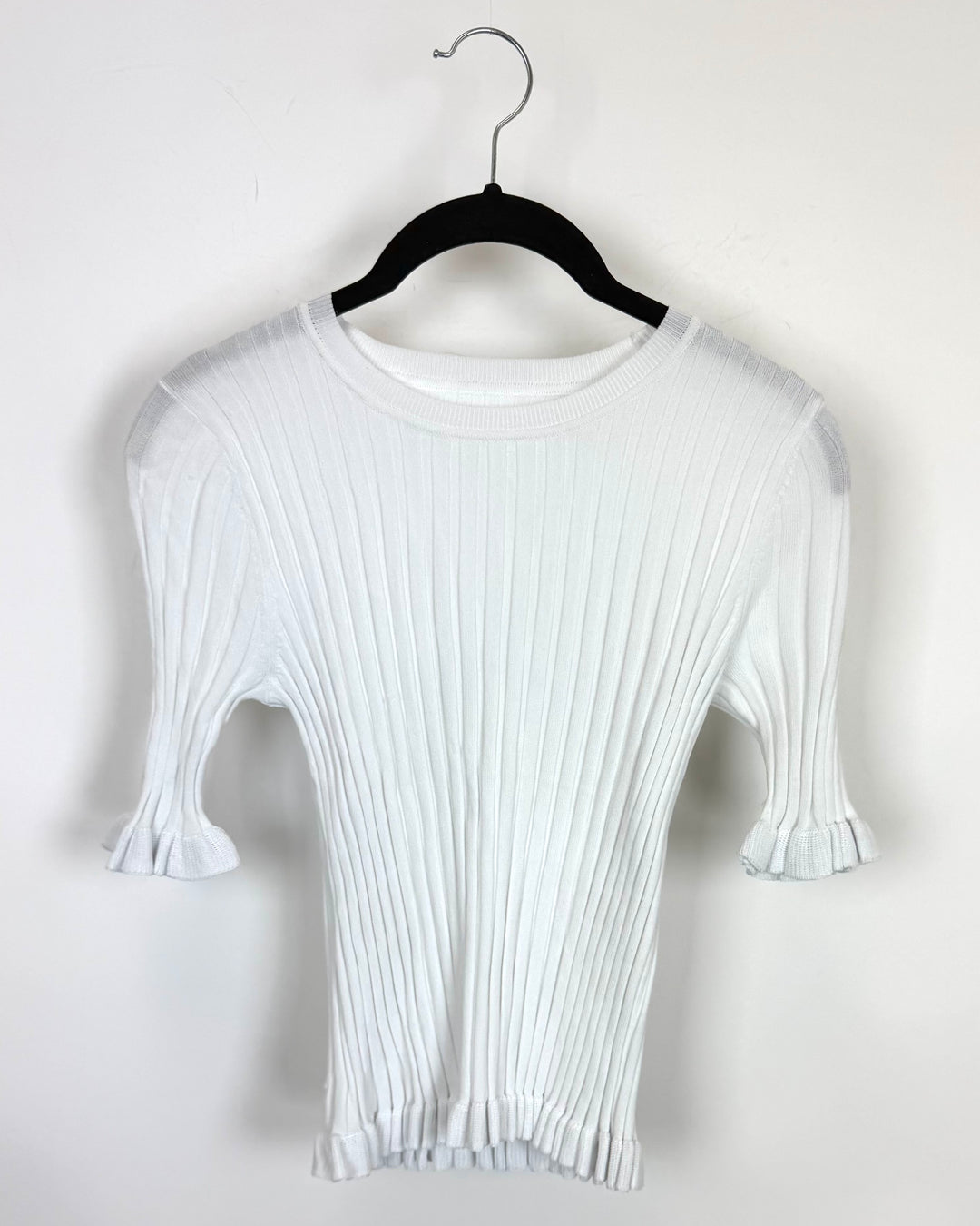 White Ribbed Knit Short Sleeve Top - Size 0/2