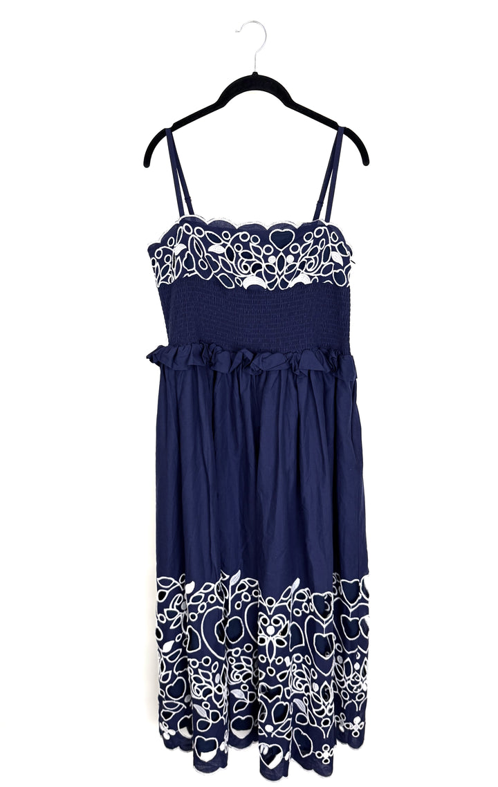 Navy Blue Embroidered Dress - Size 10/12