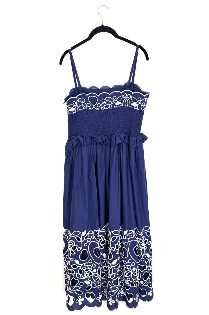 Navy Blue Embroidered Dress - Size 10/12