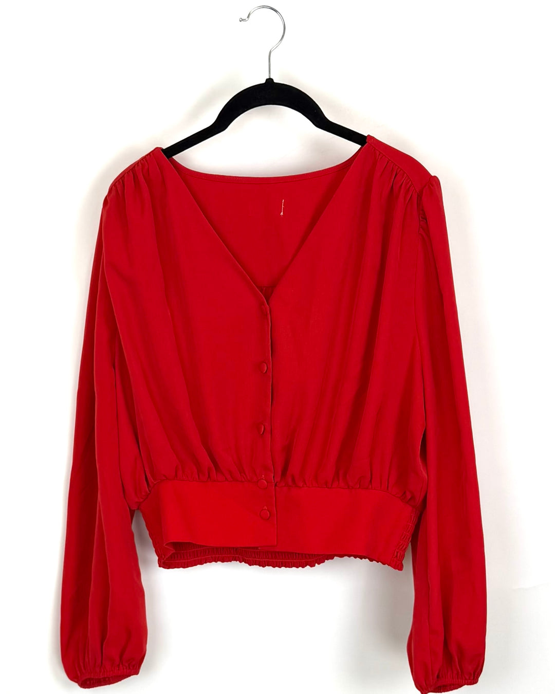 Red Cropped Button-Front Blouse - Size 6/8