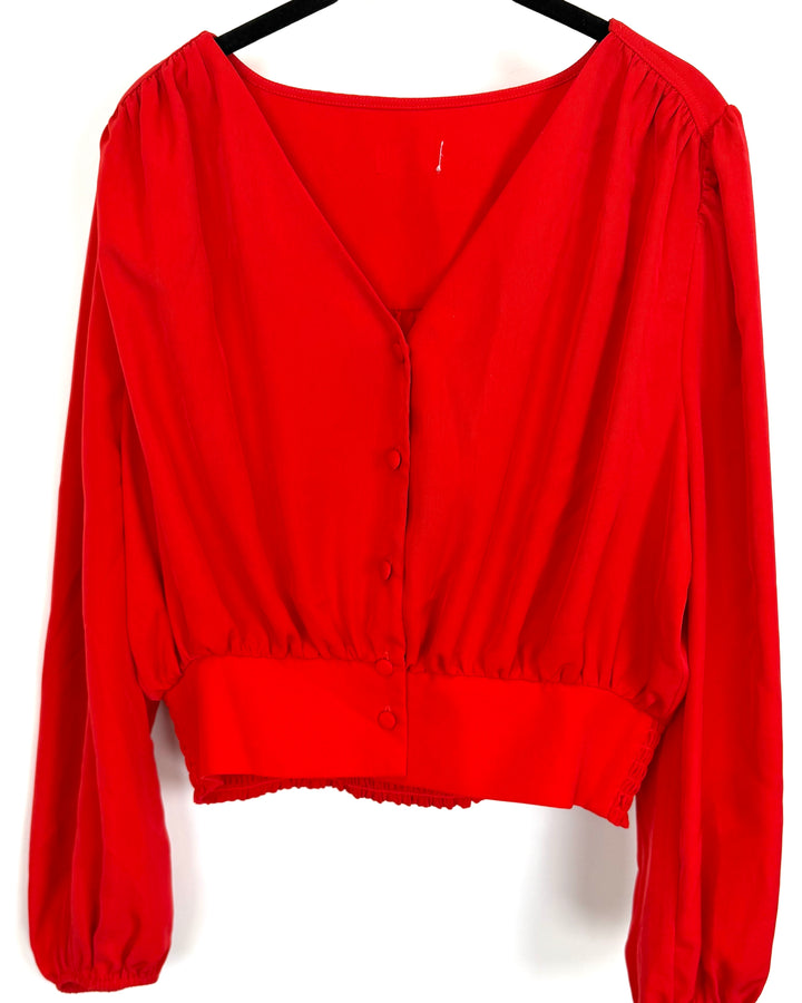 Red Cropped Button-Front Blouse - Size 6/8