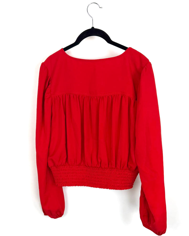 Red Cropped Button-Front Blouse - Size 6/8