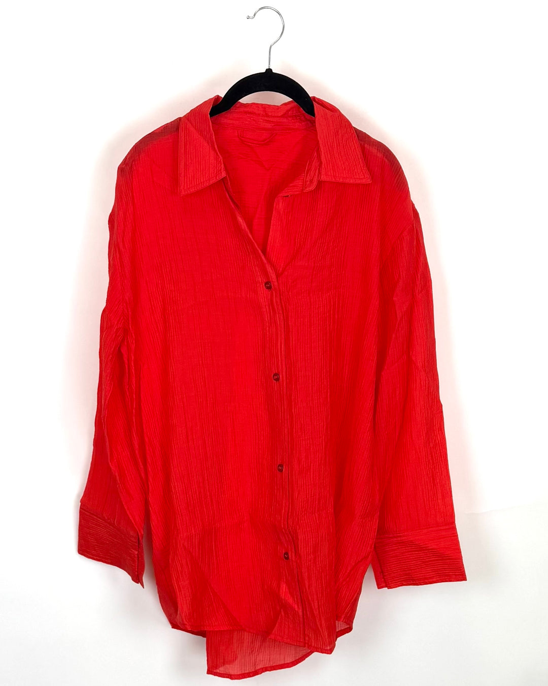 Red Sheer Textured Button-up Top - Size 10/12