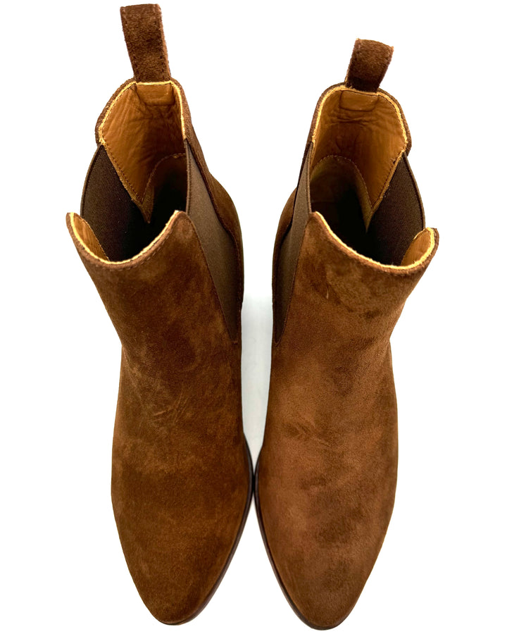 Dark Saddle Brown Suede Booties - Size 7