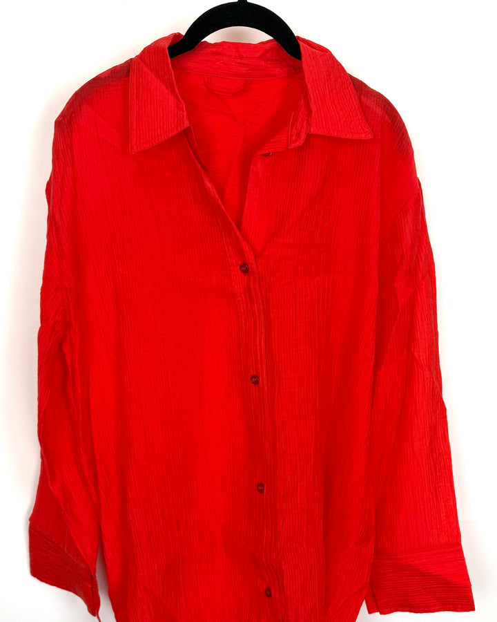 Red Sheer Textured Button-up Top - Size 10/12