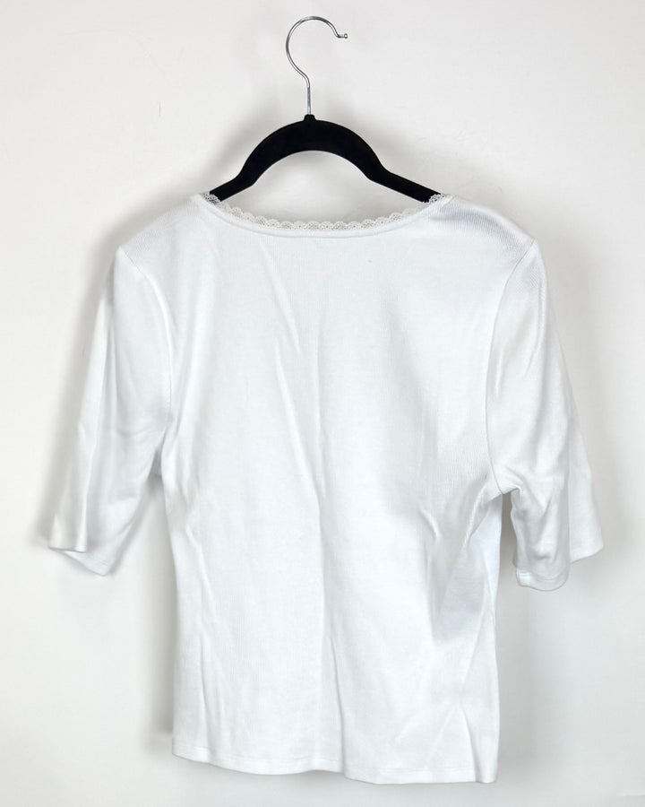 White Lace Trim Top - Size 6/8