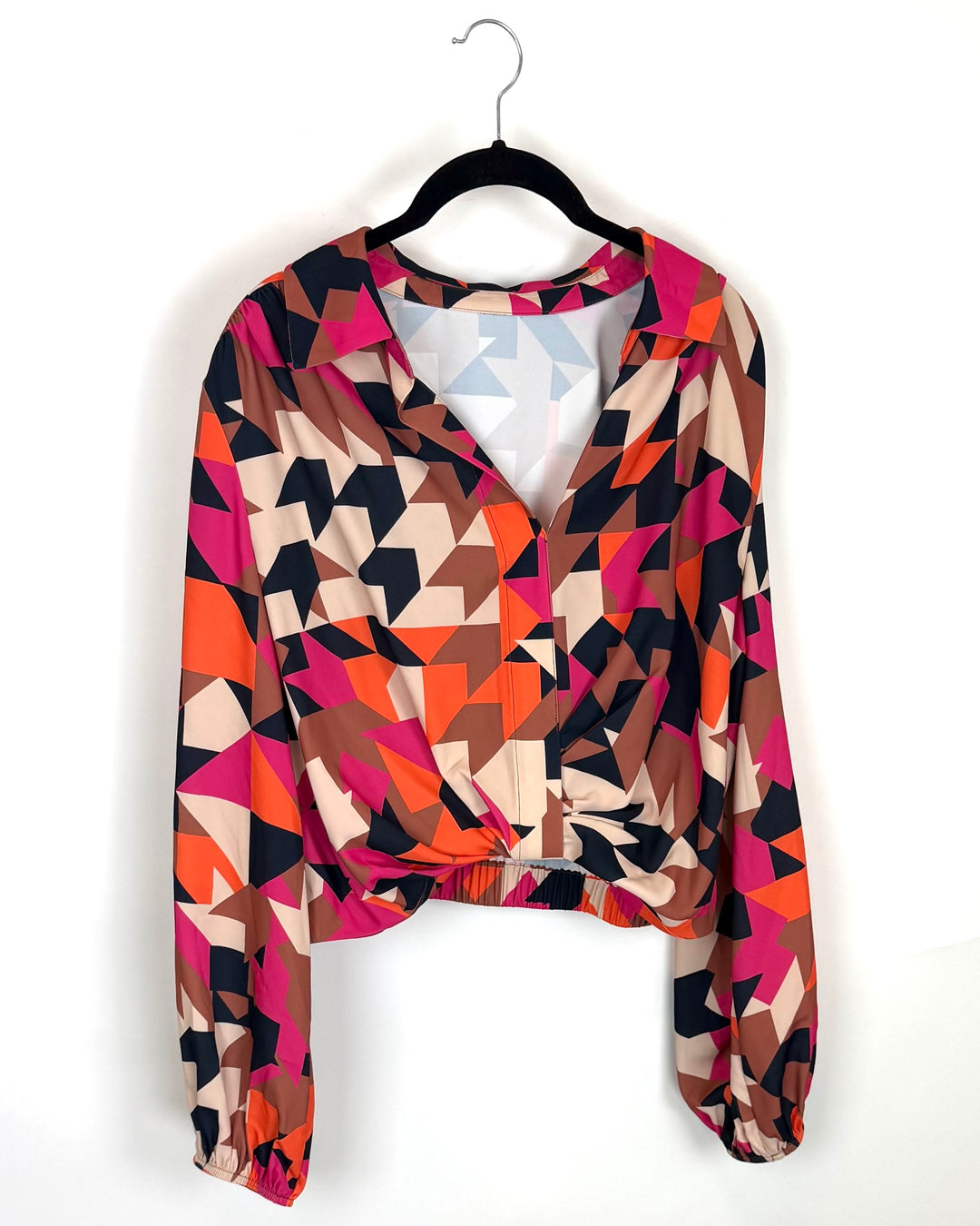 Multi Color Geometric Print Cropped Blouse - Size 4/6