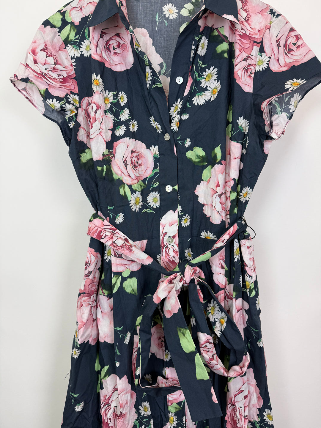 Navy Blue & Pink Floral Long Dress - Size 2/4