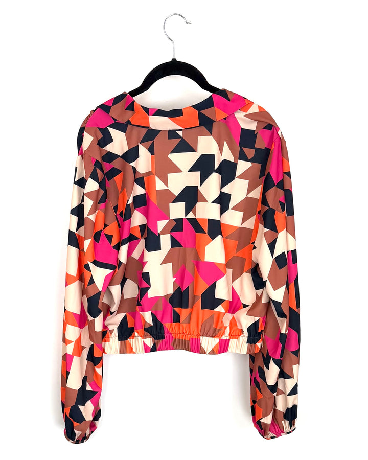 Multi Color Geometric Print Cropped Blouse - Size 4/6