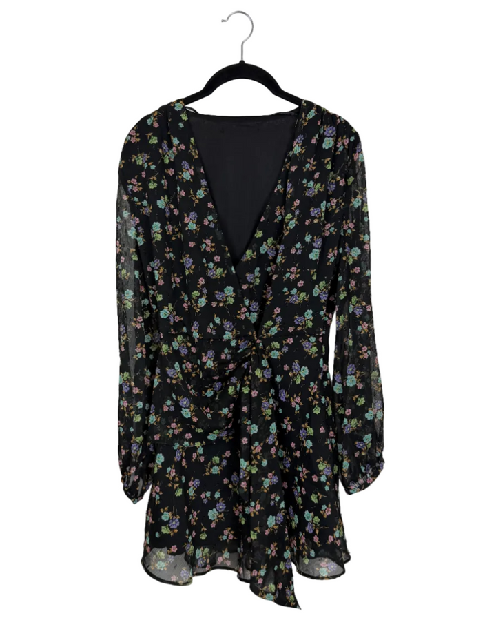 Black Floral Wrap Dress - Size 0/2
