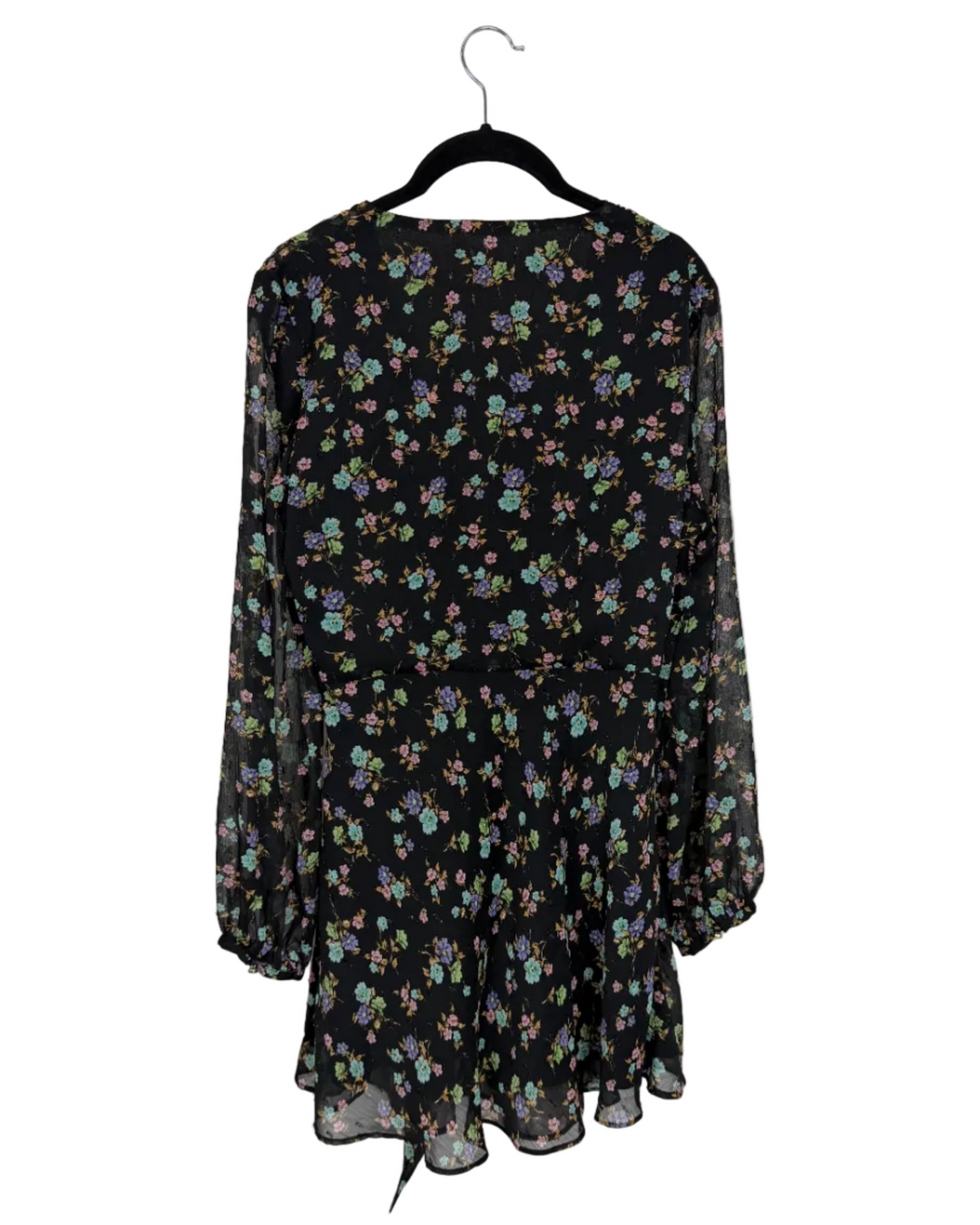 Black Floral Wrap Dress - Size 0/2