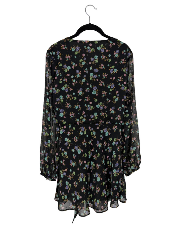 Black Floral Wrap Dress - Size 0/2