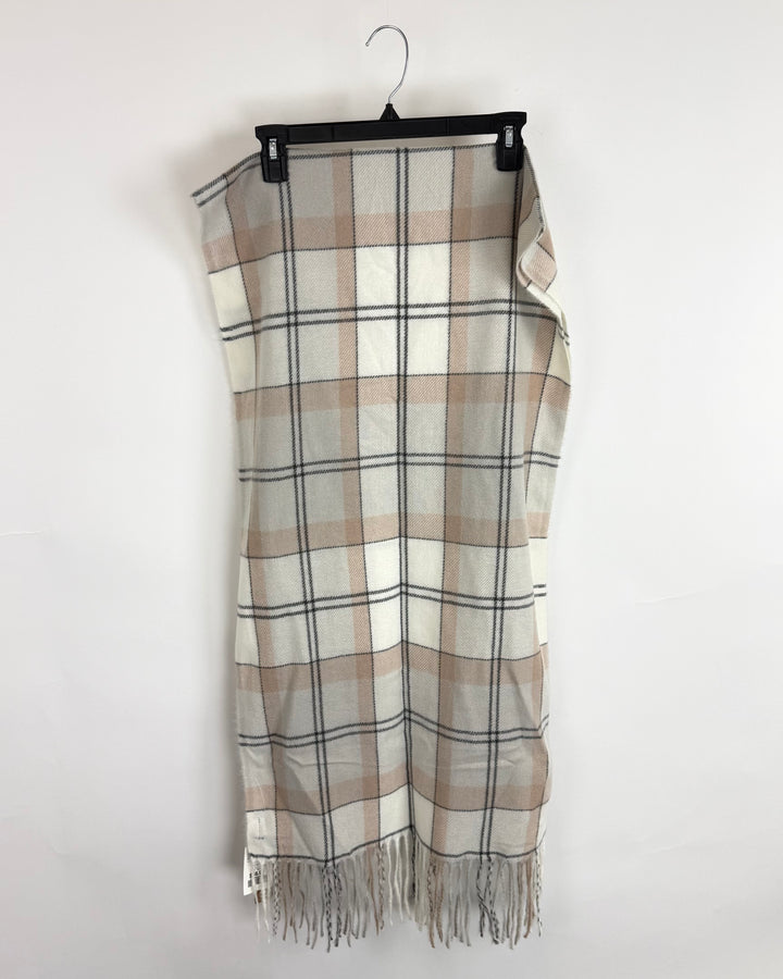Steve Madden Cream and Grey Plaid Scarf - One Size Fits All