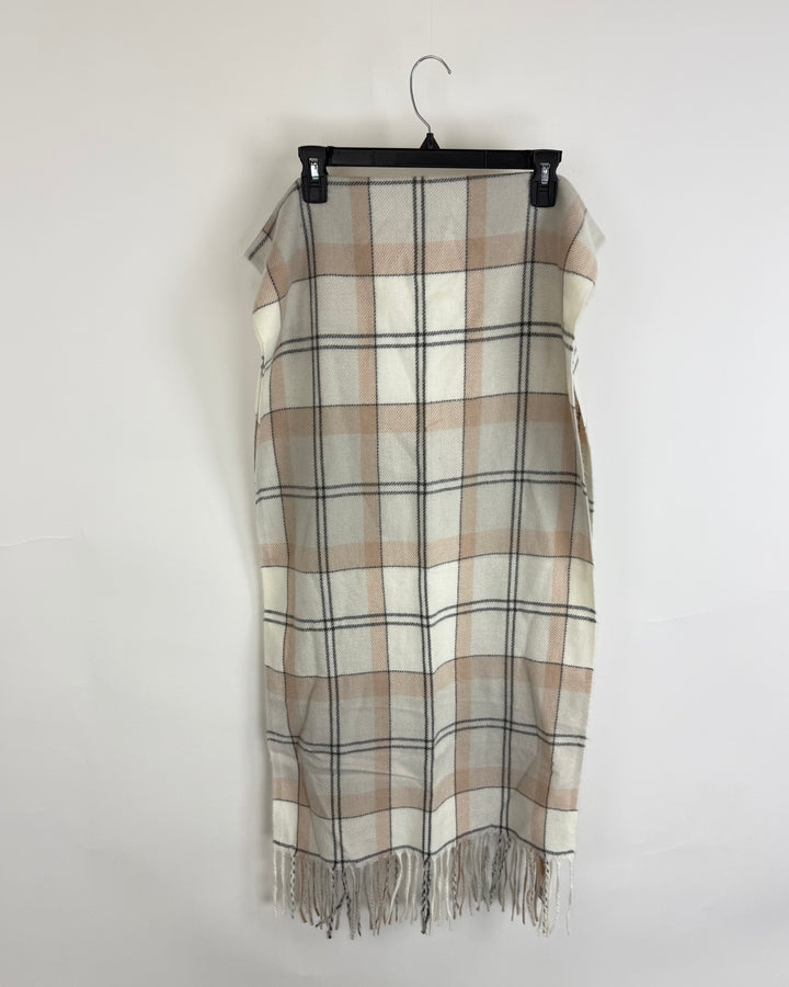Steve Madden Cream and Grey Plaid Scarf - One Size Fits All