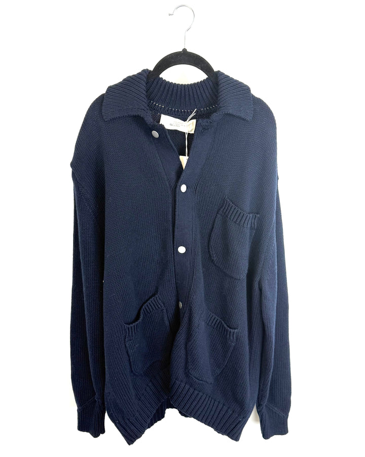 Navy Button Sweater - Large