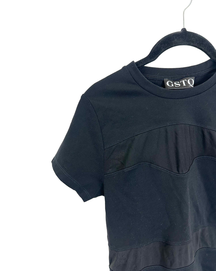 Black Mesh Detail Short Sleeve Top - Size 0/2