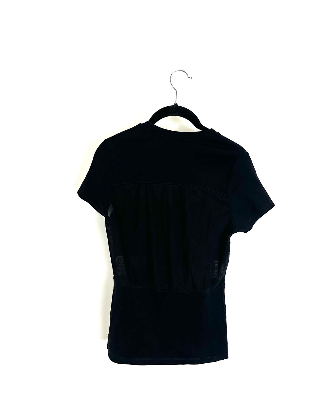 Black Mesh Detail Short Sleeve Top - Size 0/2