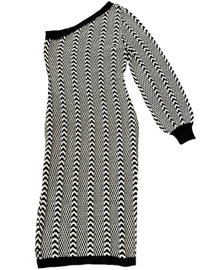 Black And White Abstract Knit One Shoulder Dress - Size 4/6