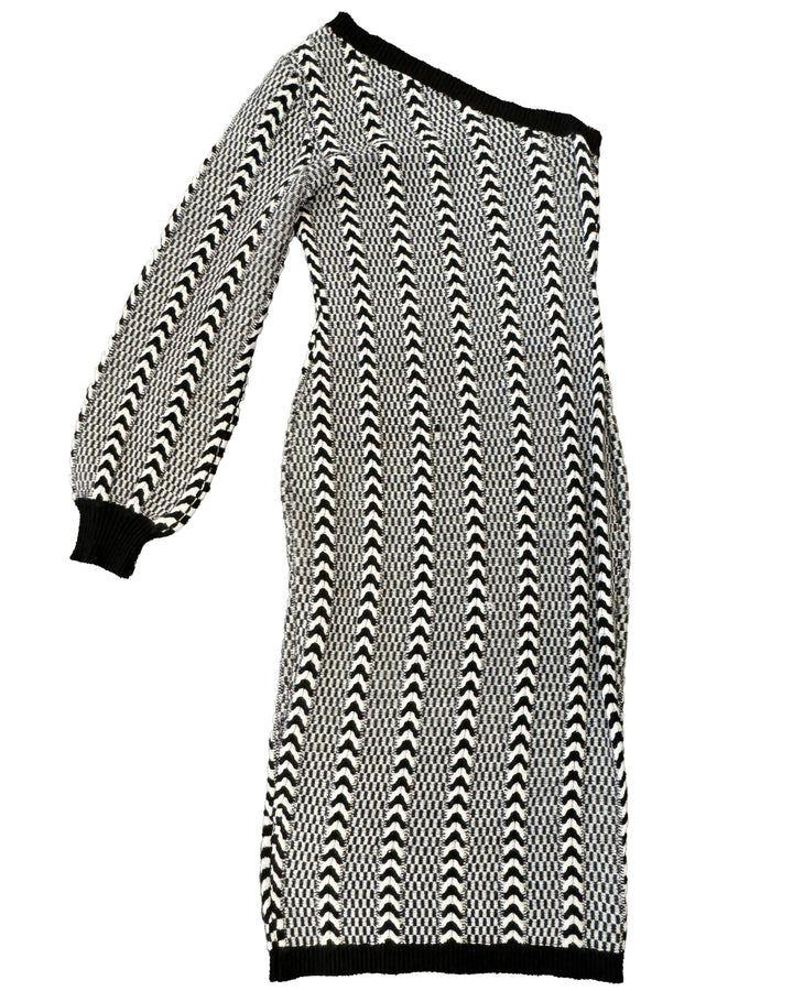Black And White Abstract Knit One Shoulder Dress - Size 4/6