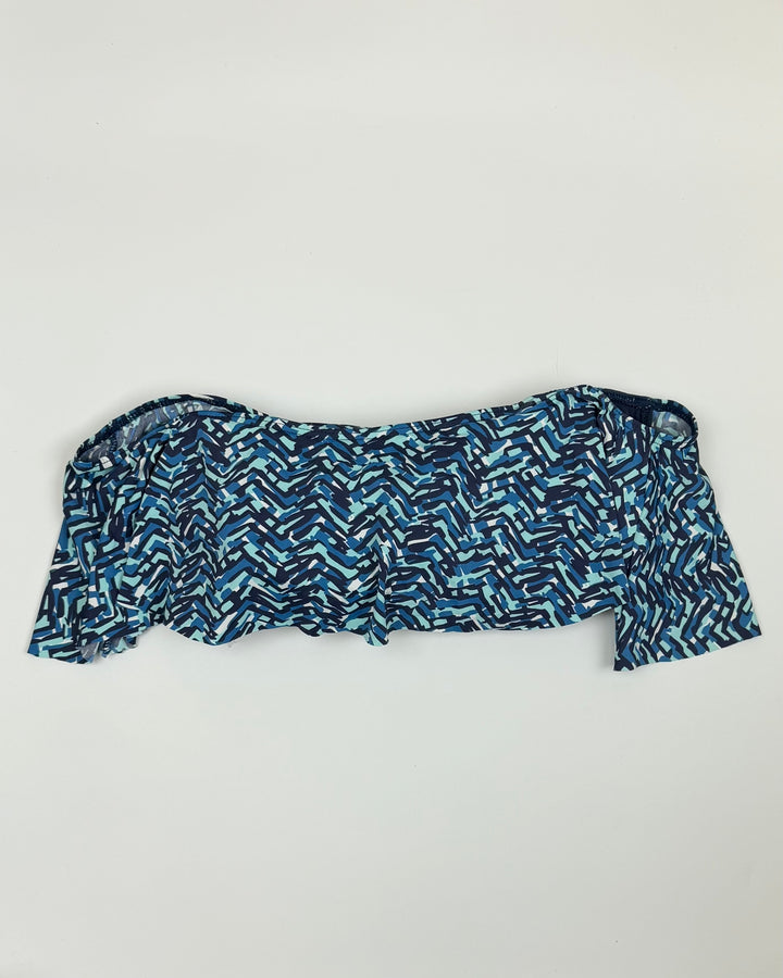 Shades of Blue Ruffle Bandeau Bikini Top - Small